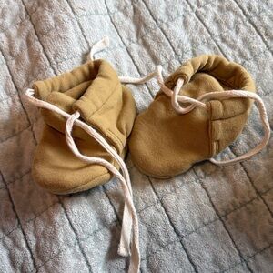 Quincy Mae Mustard Tan Baby Moccasin Booties with White Ties